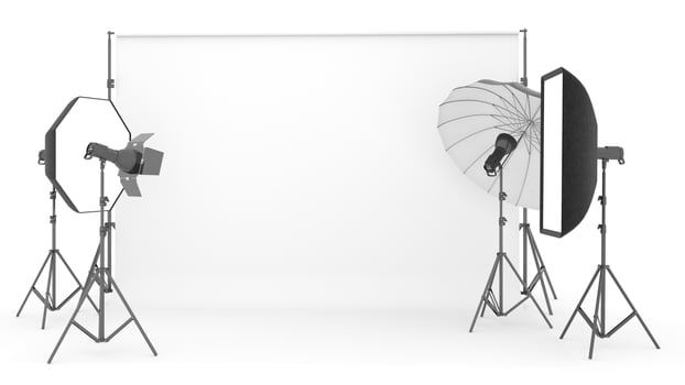 Empty photo studio with lighting equipmen