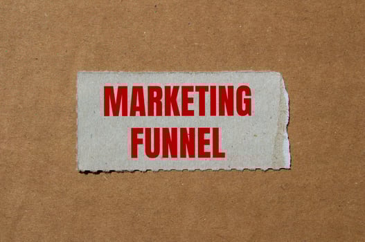 Marketing funnel message written on ripped torn paper piece with cardboard background. Conceptual marketing funnel symbol. Copy space. photo