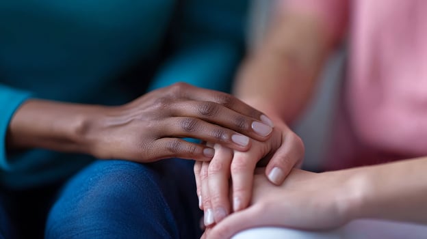 Two hands reaching out, showing compassion and support on a soft background. photo