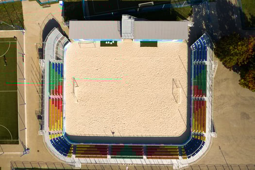Soccer field with bleachers for beach soccer photo