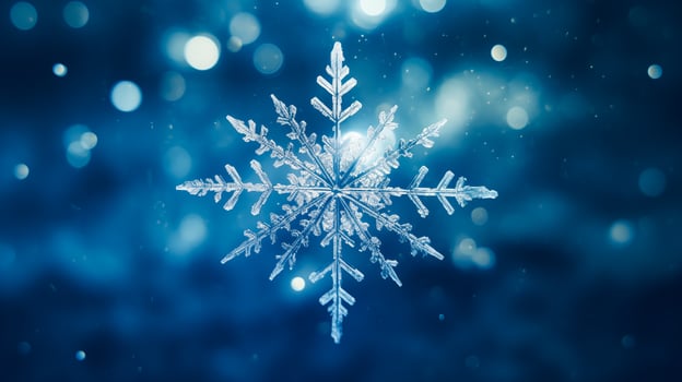 Snowflakes on ice, deep blue background photo