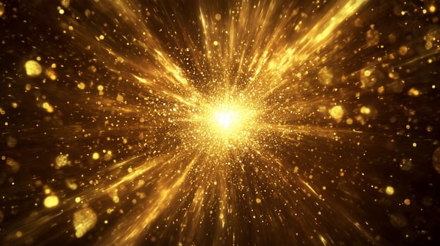 Golden explosion of light and particles in a dynamic display of energy and motion photo