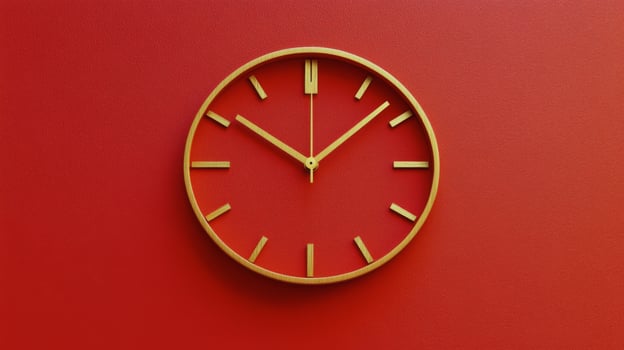 Elegant minimalistic wall clock design on a red background showcasing time and simplicity photo