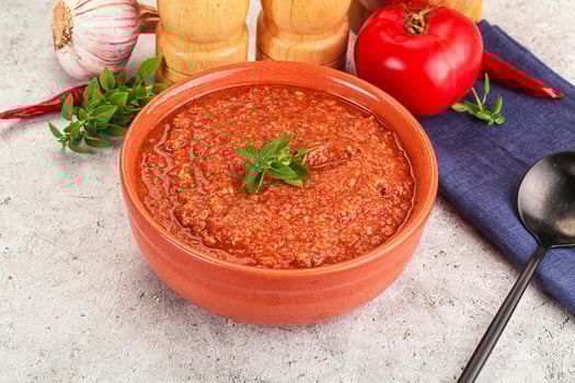 Cold vegan tomato soup Gazpacho photo