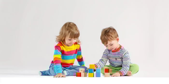 Children playing with kids toys, building blocks. Socializing, having fun, memories and moments together, childhood friends photo