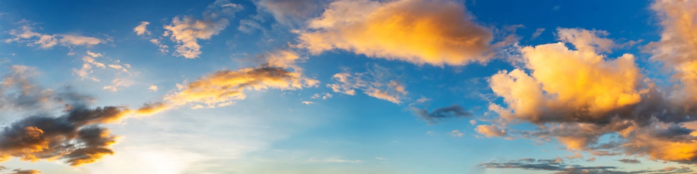 Dramatic panorama sky with cloud on sunrise and sunset time. Panoramic image. photo
