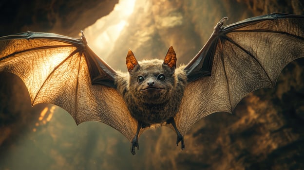 Brown bat showing large wings photo