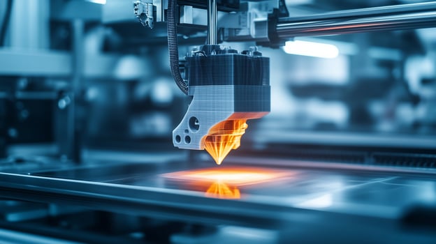 Advanced 3D printer actively creating a detailed object in a modern workshop during daylight hours photo
