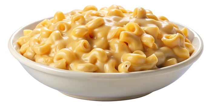 macaroni and cheese on fork isolated on white background photo