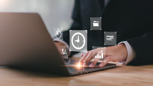 time management concept and business planning ,Organizational time management for future growth business goals ,Using technology to remind appointments ,Process control and strategy for success photo