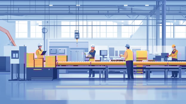 Workers in a modern manufacturing facility engaged in assembly tasks during daytime operations photo