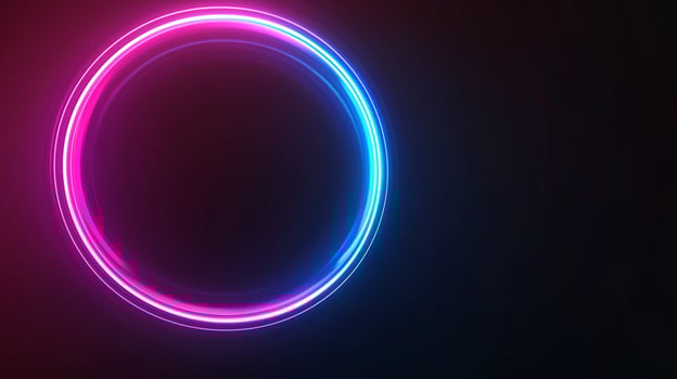 A vibrant neon circle glows against a dark background, showcasing colorful lights that create an energetic atmosphere photo