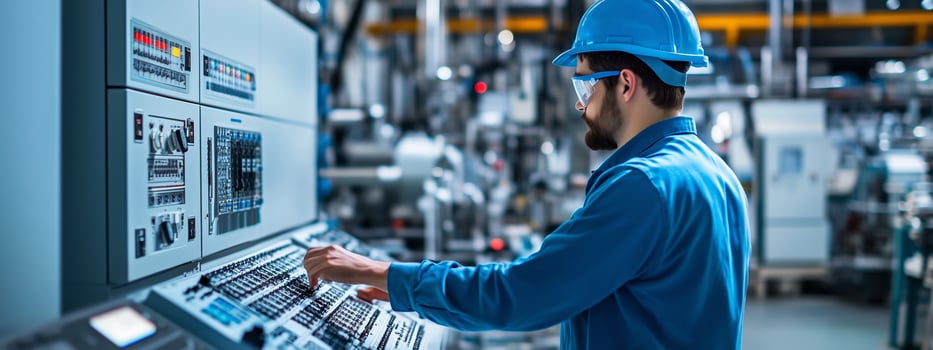 Technician operating control panel in industrial facility during daytime photo