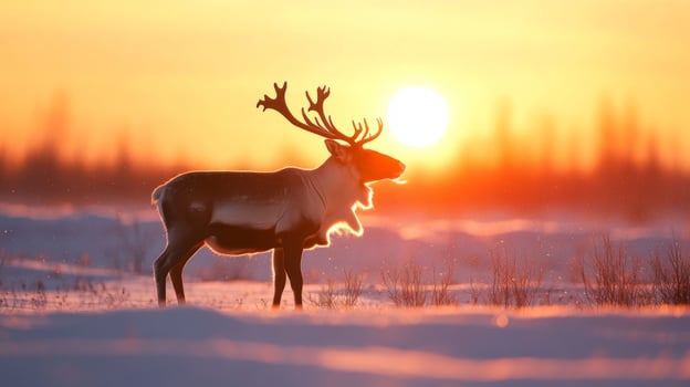 Reindeer Silhouette at Sunset in a Snowy Landscape photo