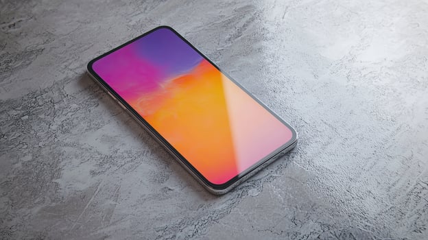Smartphone with blank screen placed on background surface photo