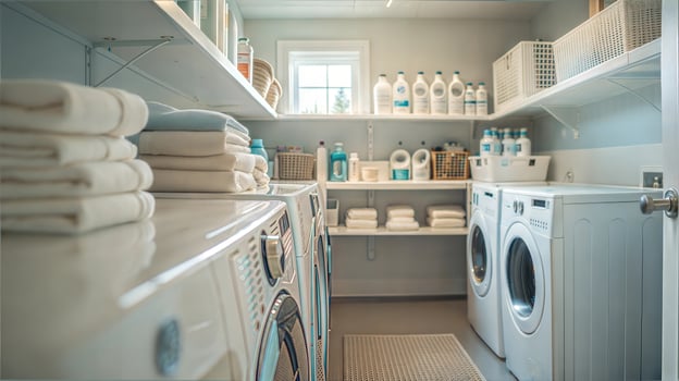A laundry room with a washer and dryer photo