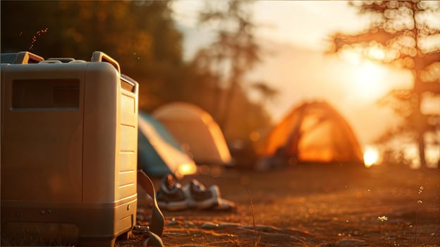 A portable air conditioner is sitting in the grass photo