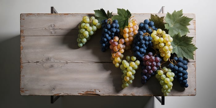 Grapes on a wooden table photo