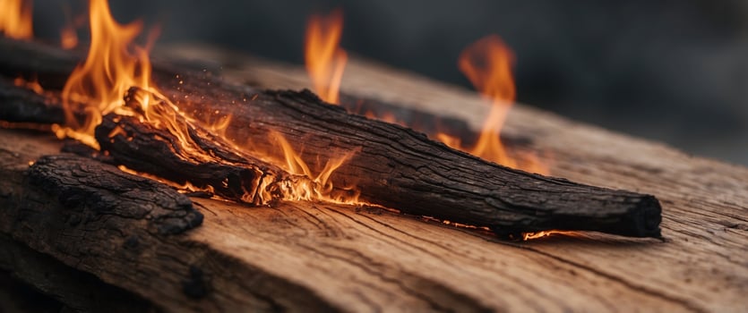 A close up of a fire burning on a log photo