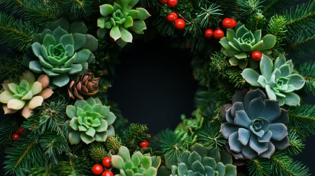 Succulent and Pine Wreath with Red Berries photo