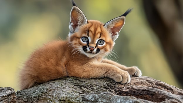 A playful caracal kitten exploring its natural habitat during a sunny afternoon in the wild photo