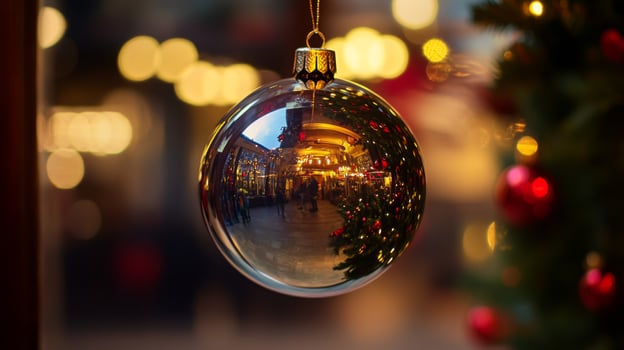 Christmas Ornament Reflecting Festive Lights and Decorations photo
