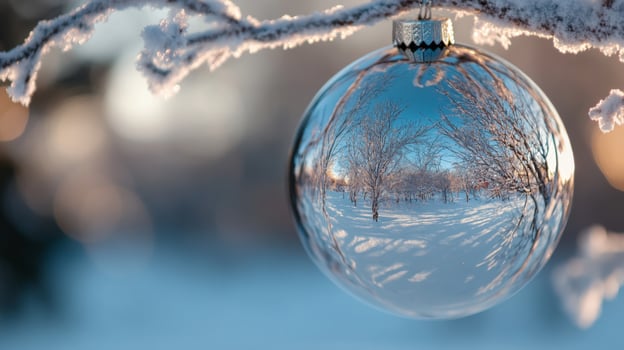 Winter Scene Reflected in a Christmas Ornament photo