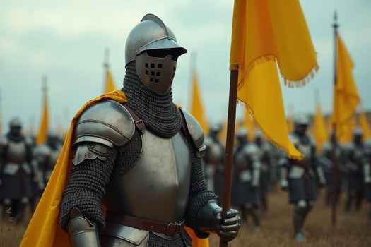 portrait view of full armor knight in medieval era history, photo