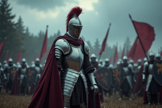 portrait view of full armor knight in medieval era history, photo