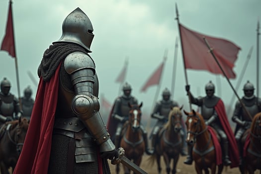 portrait view of full armor knight in medieval era history, photo