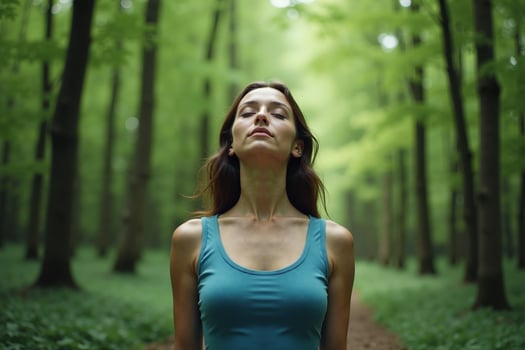 person standing looking up and enjoy the nature sense at the jungle, photo