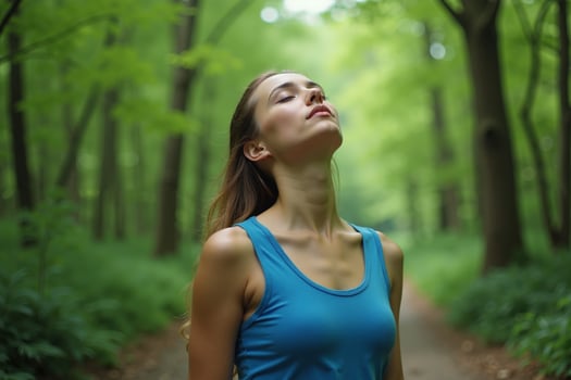 person standing looking up and enjoy the nature sense at the jungle, photo