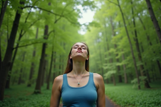 person standing looking up and enjoy the nature sense at the jungle, photo