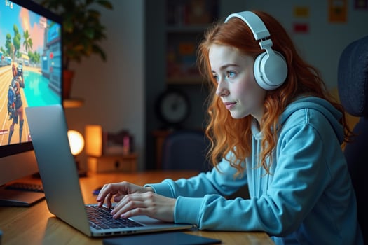 teen and young person addict playing a game computer at house, photo