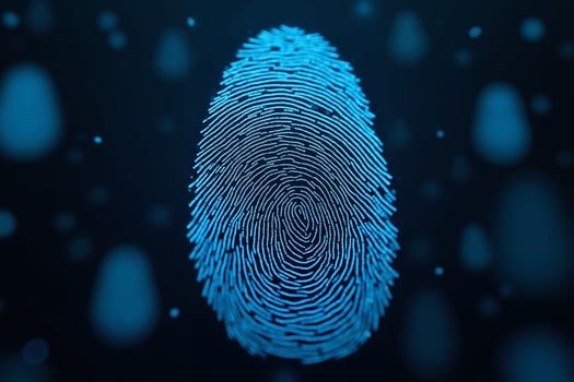 futuristic close up view of blue fingerprint on black background , photo