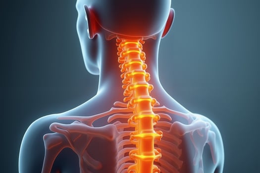 glowing x-ray back spine and neck bones, photo