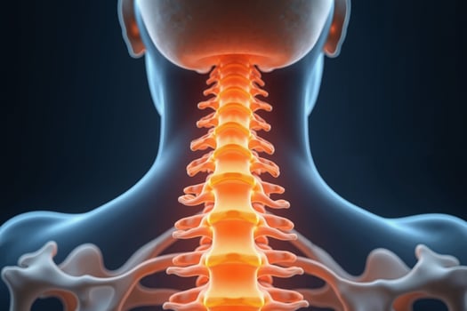 glowing x-ray back spine and neck bones, photo