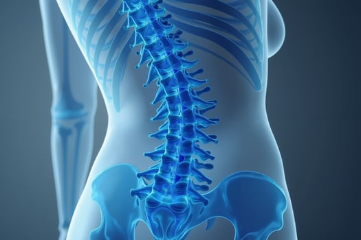 glowing x-ray back spine and neck bones, photo