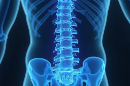glowing x-ray back spine and neck bones, photo
