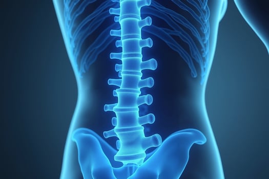 glowing x-ray back spine and neck bones, photo