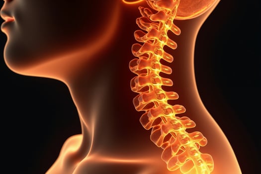 glowing x-ray back spine and neck bones, photo