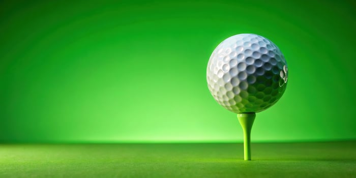 Perfect swing golf ball on bright green tee minimalism photo