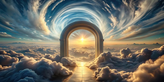 otherworldly gateway made of swirling clouds photo