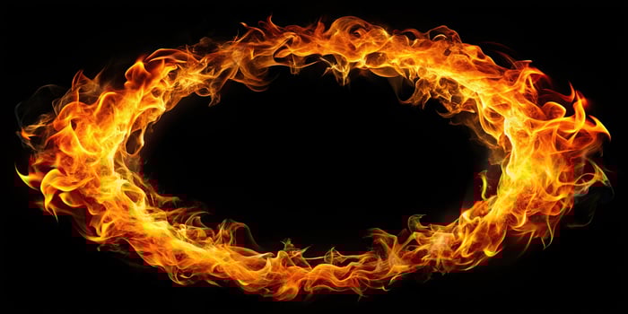 Panoramic circle fire flames effect on black background photo