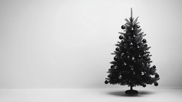 Black Christmas Tree with Ornaments on a White Background photo