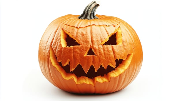 Halloween pumpkin with a carved face, isolated on a white background photo