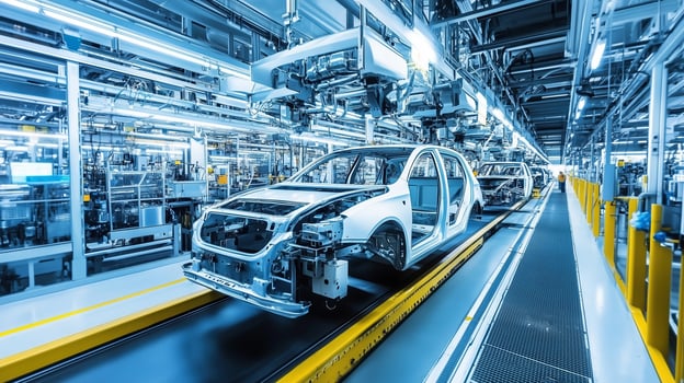 Automated assembly line in a modern automobile manufacturing facility during daytime production photo