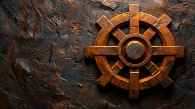 Rustic gear emblem on a textured background showcasing industrial design elements and craftsmanship in a creative setting photo