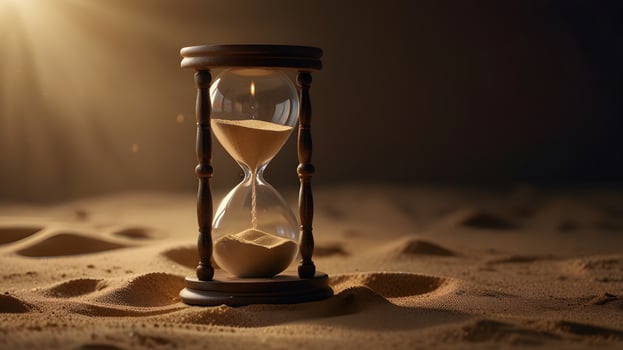 Ancient Hourglass wooden yellow sand clock timer photo