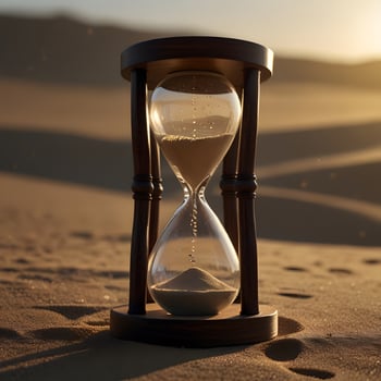 Antique Hourglass wooden yellow sand clock timer in the desert photo